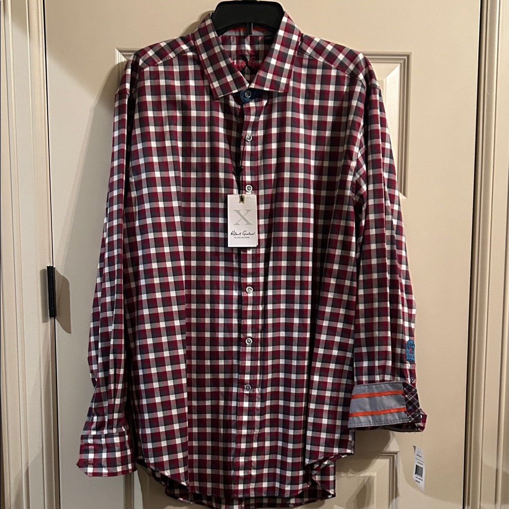 Robert Graham Burgandy Red And White Checkered Shirt